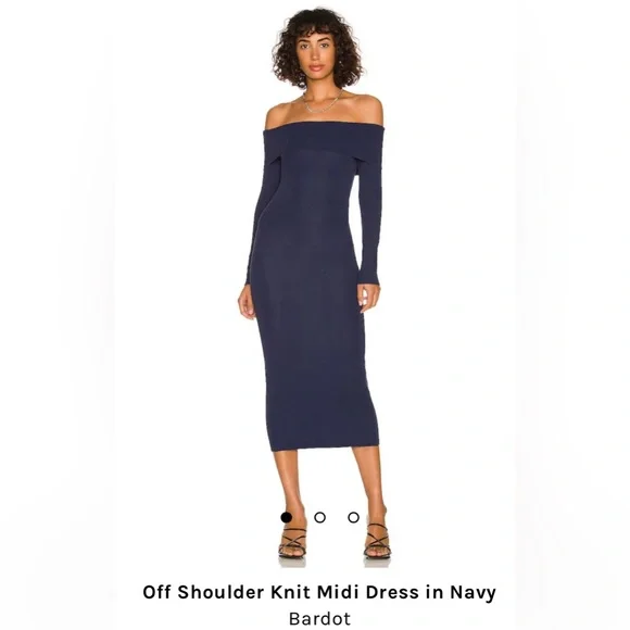 knee length dresses for ladies Multi Sequin & Velvet Bardot Midi Dress - Navy Blue